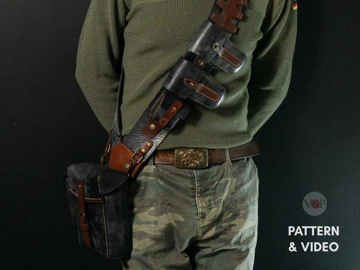 Steampunk Leather Bandolier Chest Belt PDF Pattern, DIY Leather, Leath – Vasile and Pavel Leather Patterns for Free Pdf Printable Leather Holster Patterns