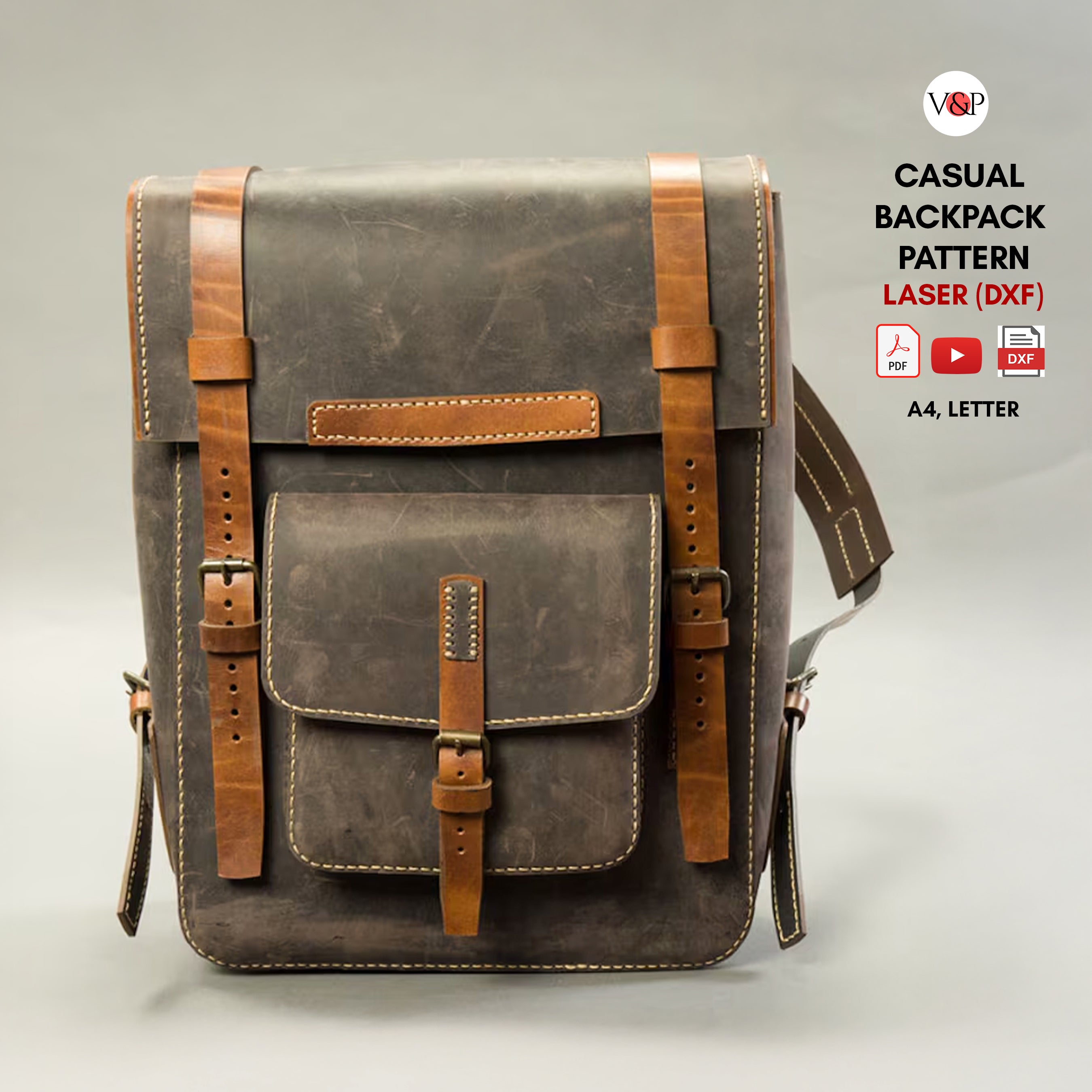 Casual Leather Backpack Template, PDF Pattern & Video Tutorial