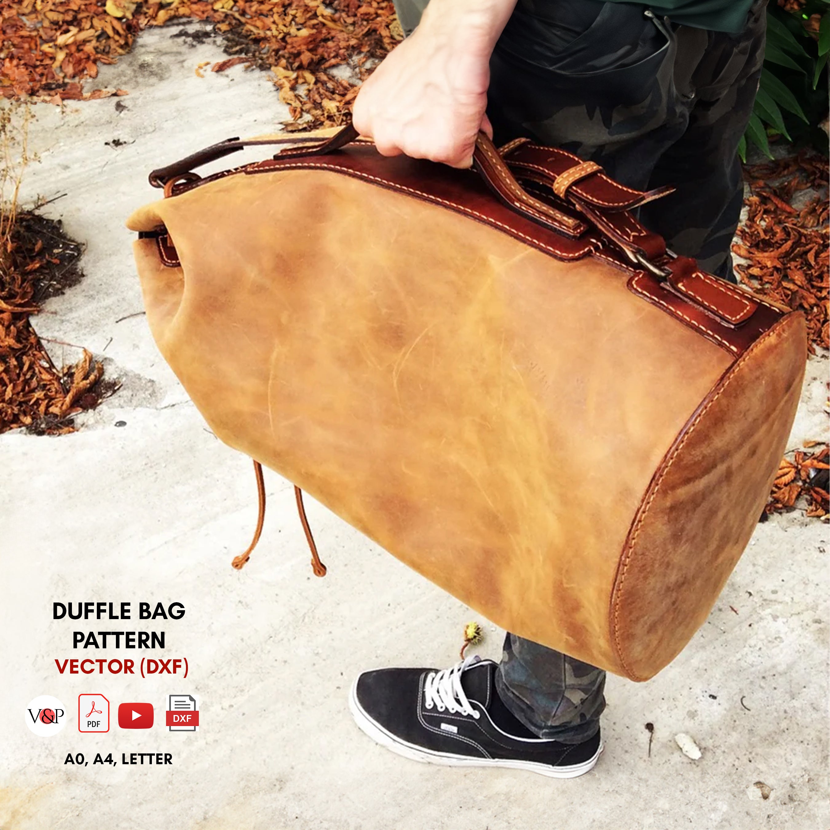 PDF + Video + DXF for Large Leather Duffel Bag