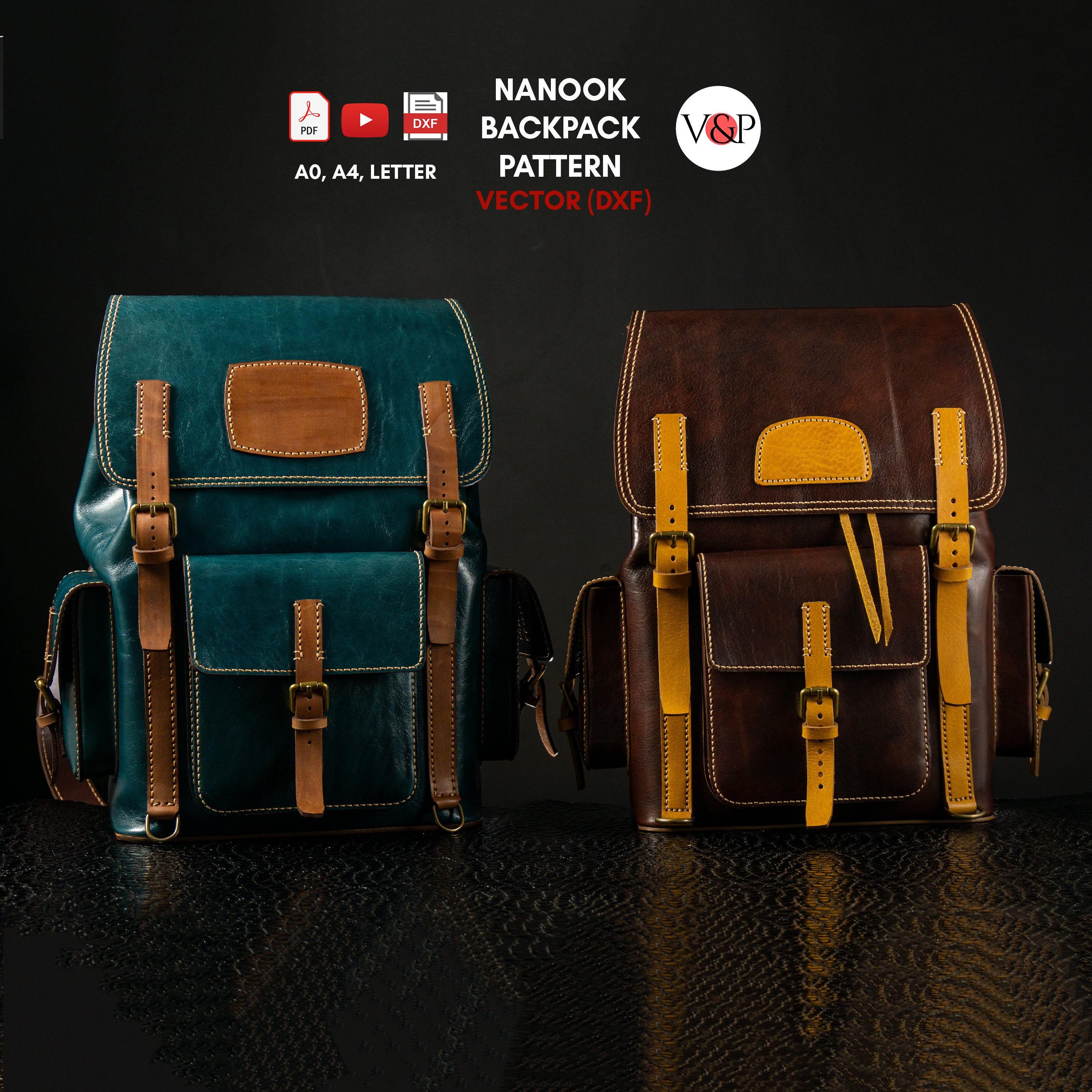 barocco pattern leather palazzo backpack Nanook Backpack, PDF Pattern, DXF and Instructional Video by Vasile and Pavel