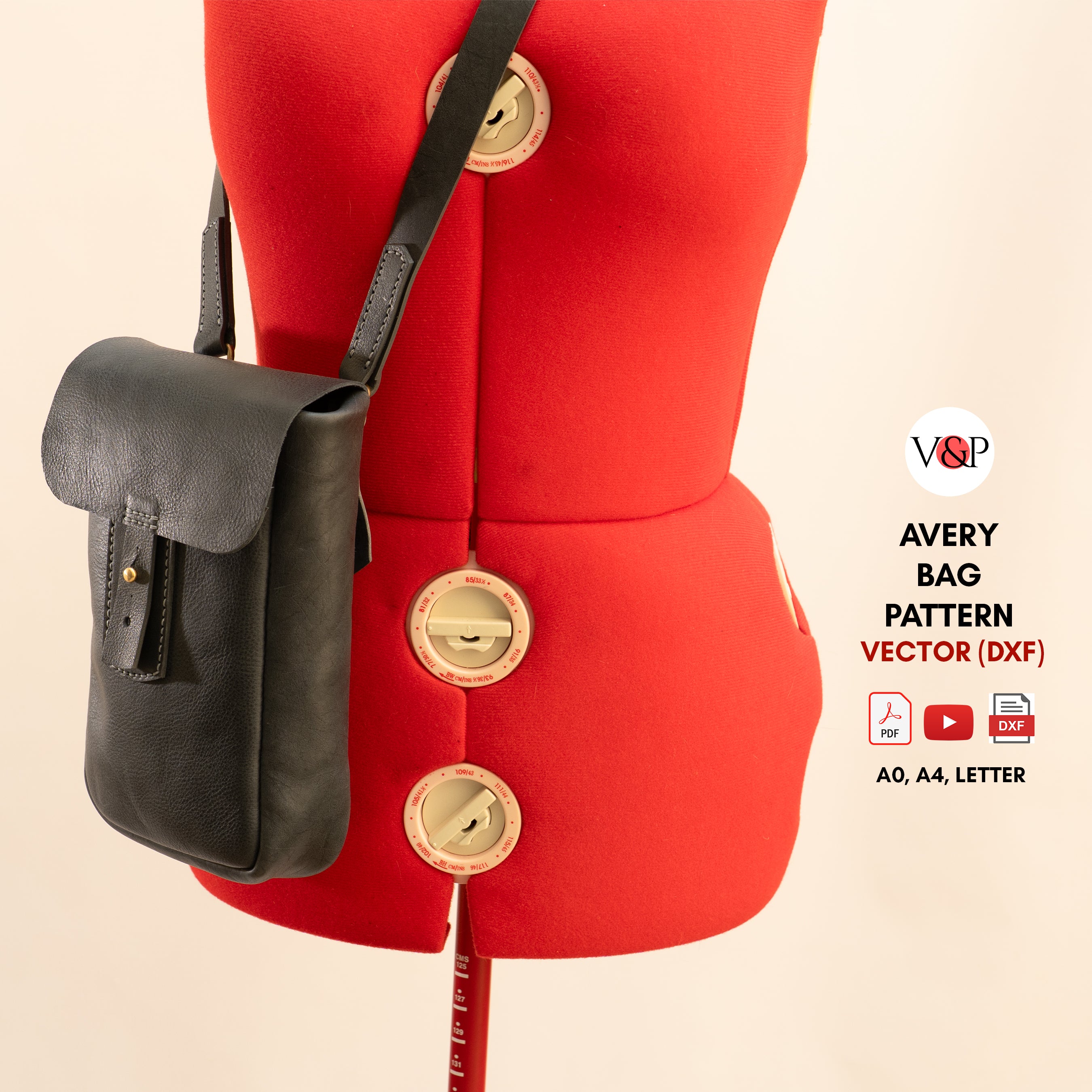 Leather Avery vertical messenger bag - PDF pattern + DXF + Video by Vasile and Pavel