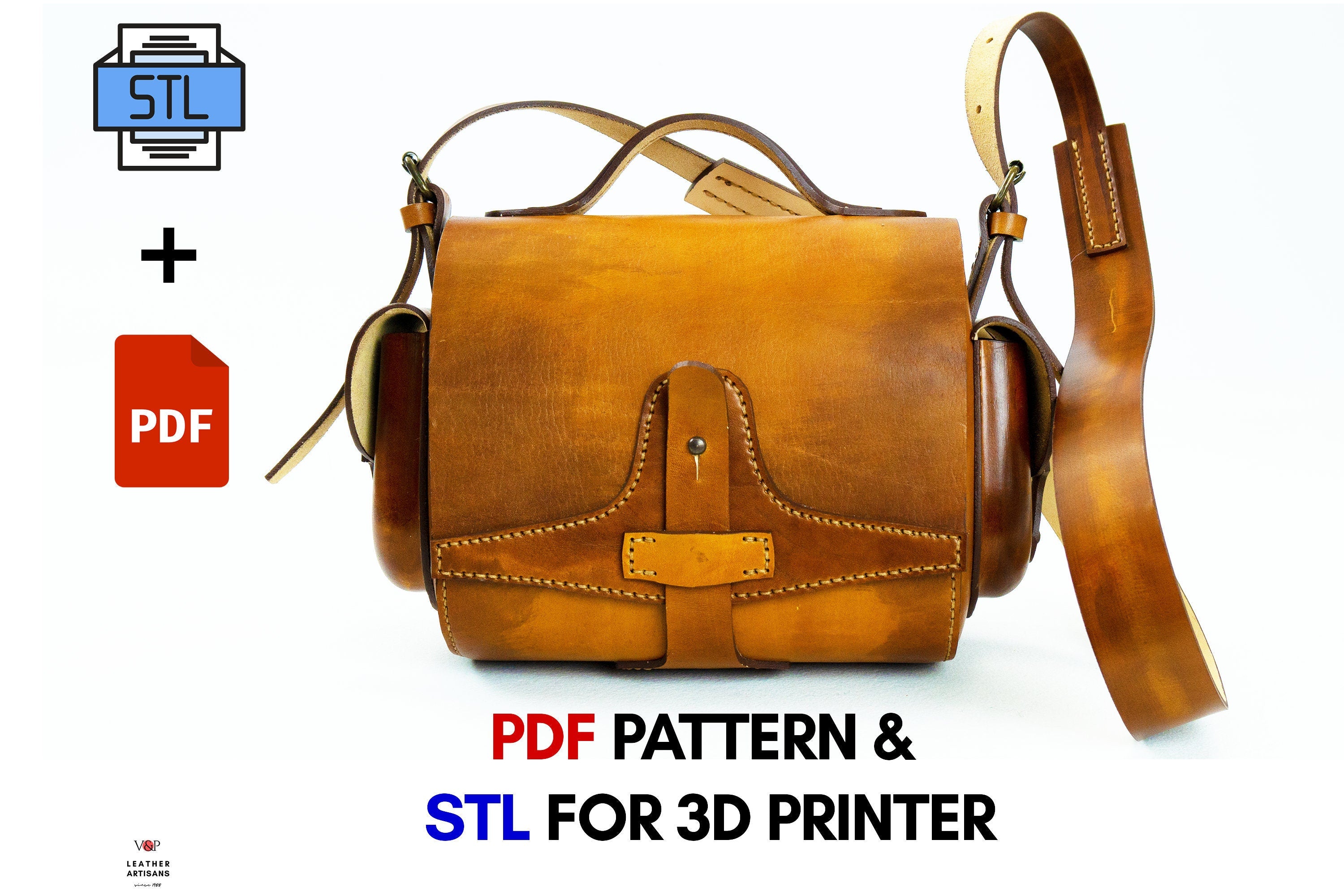 Leather Bag with 3D Printed Molded Pockets, STL+PDF Pattern, Video Tutorial