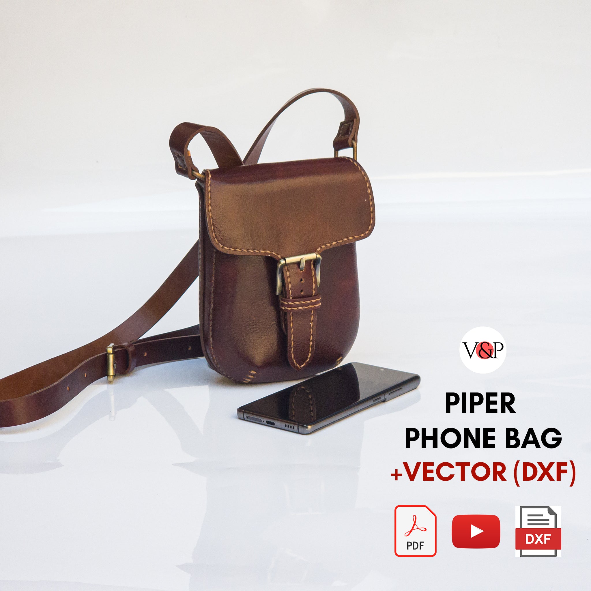 PDF Pattern and DXF File for Laser Cut, Instructional Video for Piper Phone Bag - Vasile and Pavel Leather Patterns