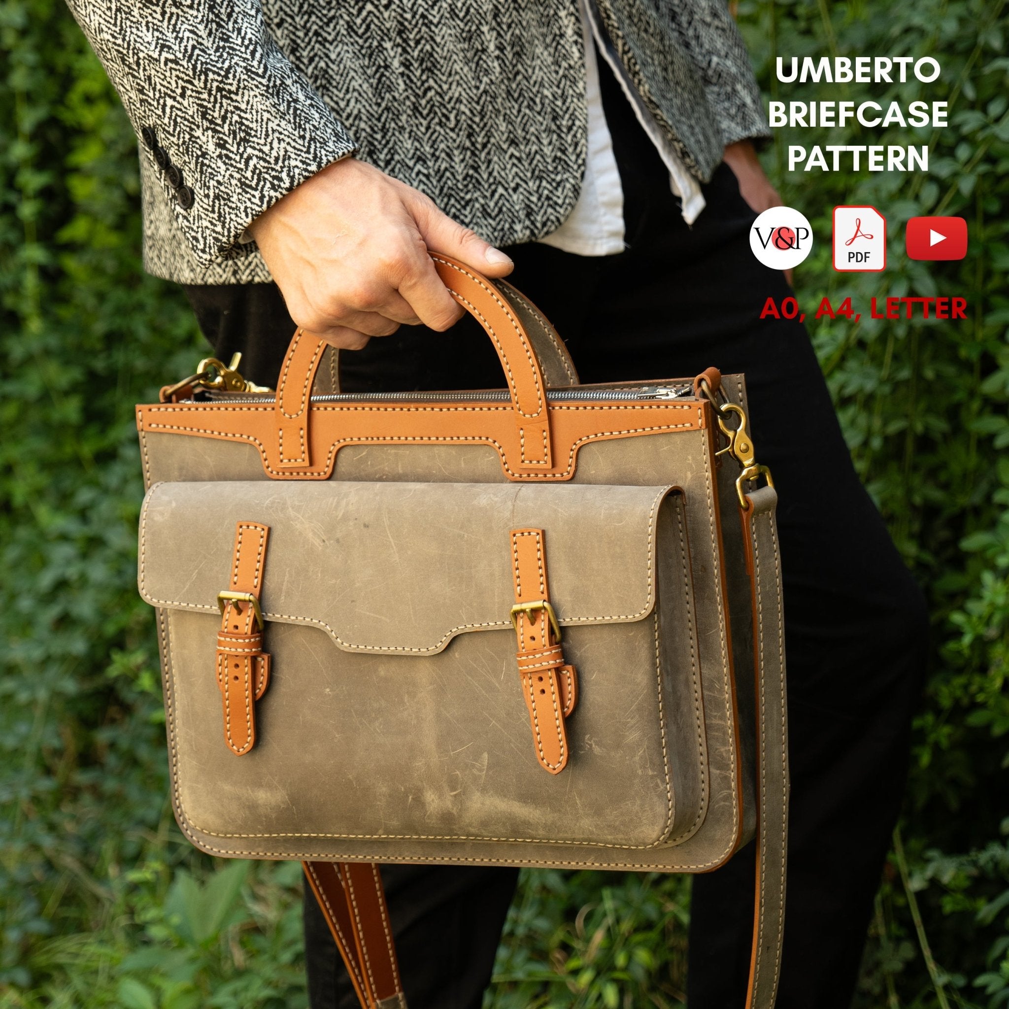 PDF Pattern and Instructional Video for Umberto Briefcase - Vasile and Pavel Leather Patterns