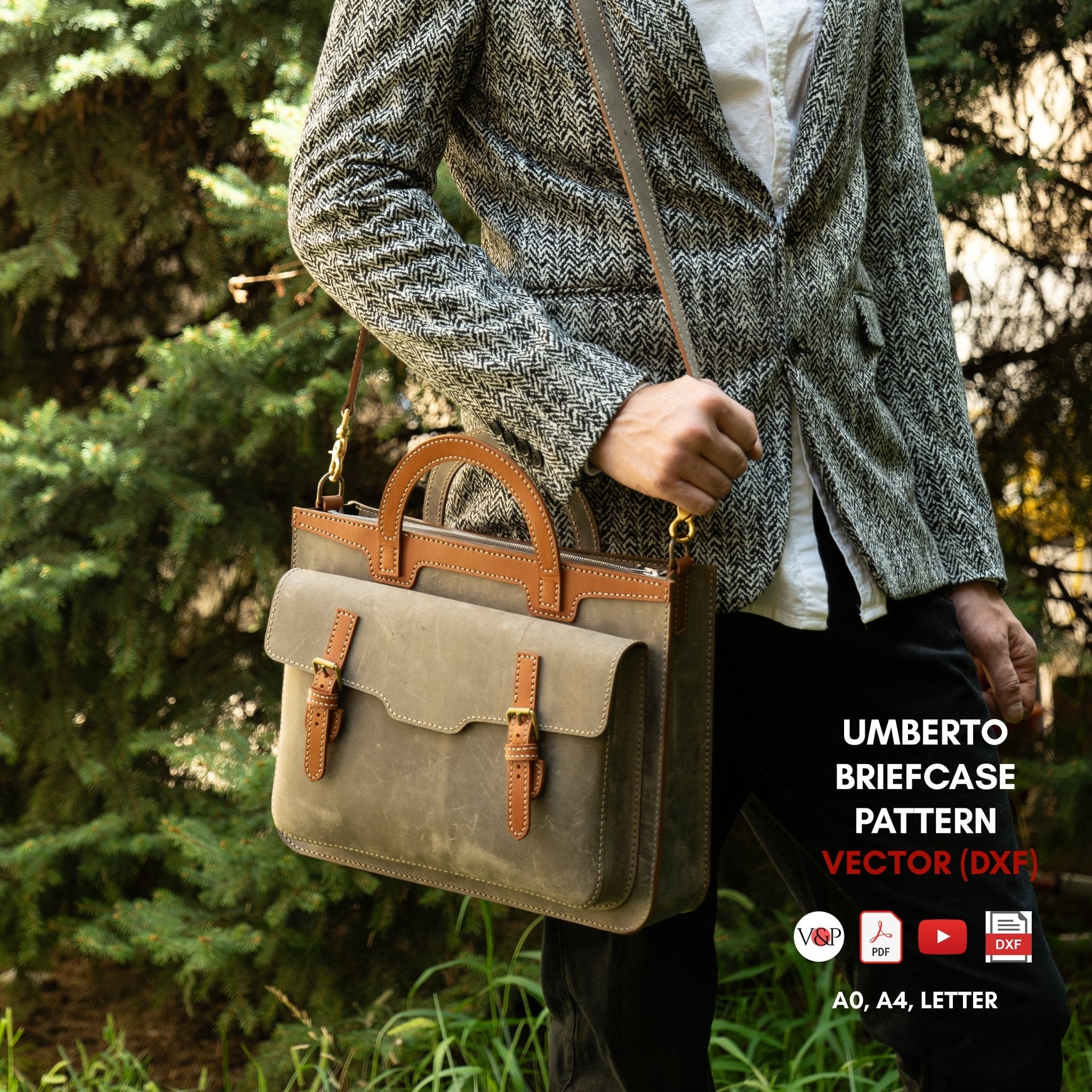 PDF Pattern, DXF file, and Instructional Video for Umberto Briefcase - Vasile and Pavel Leather Patterns