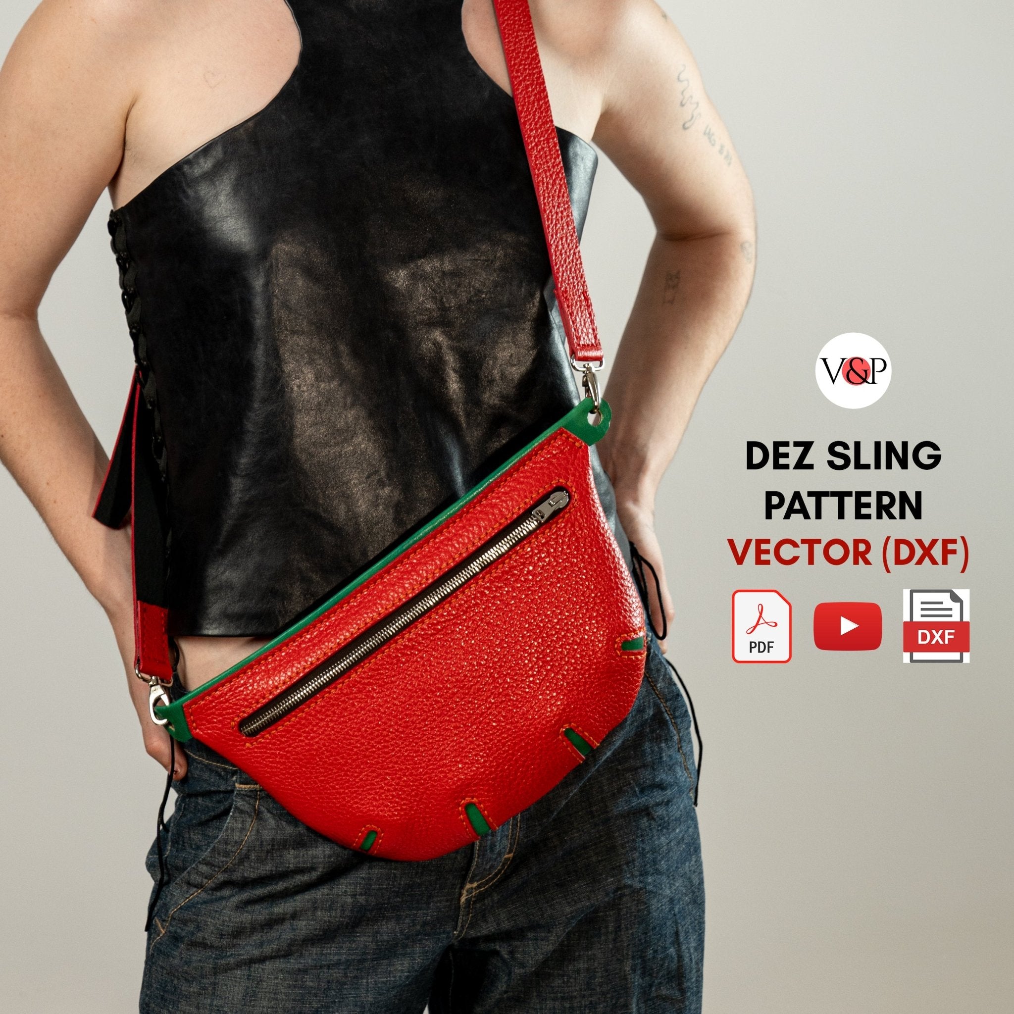 PDF Pattern, DXF File for Laser Cut and Instructional Video for Dez Sling Bag - Vasile and Pavel Leather Patterns