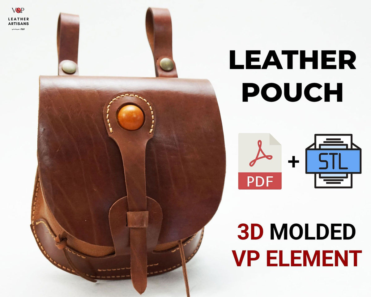 Leather Pouch Pattern with VP Element (3D Molded) STL+PDF File+Video