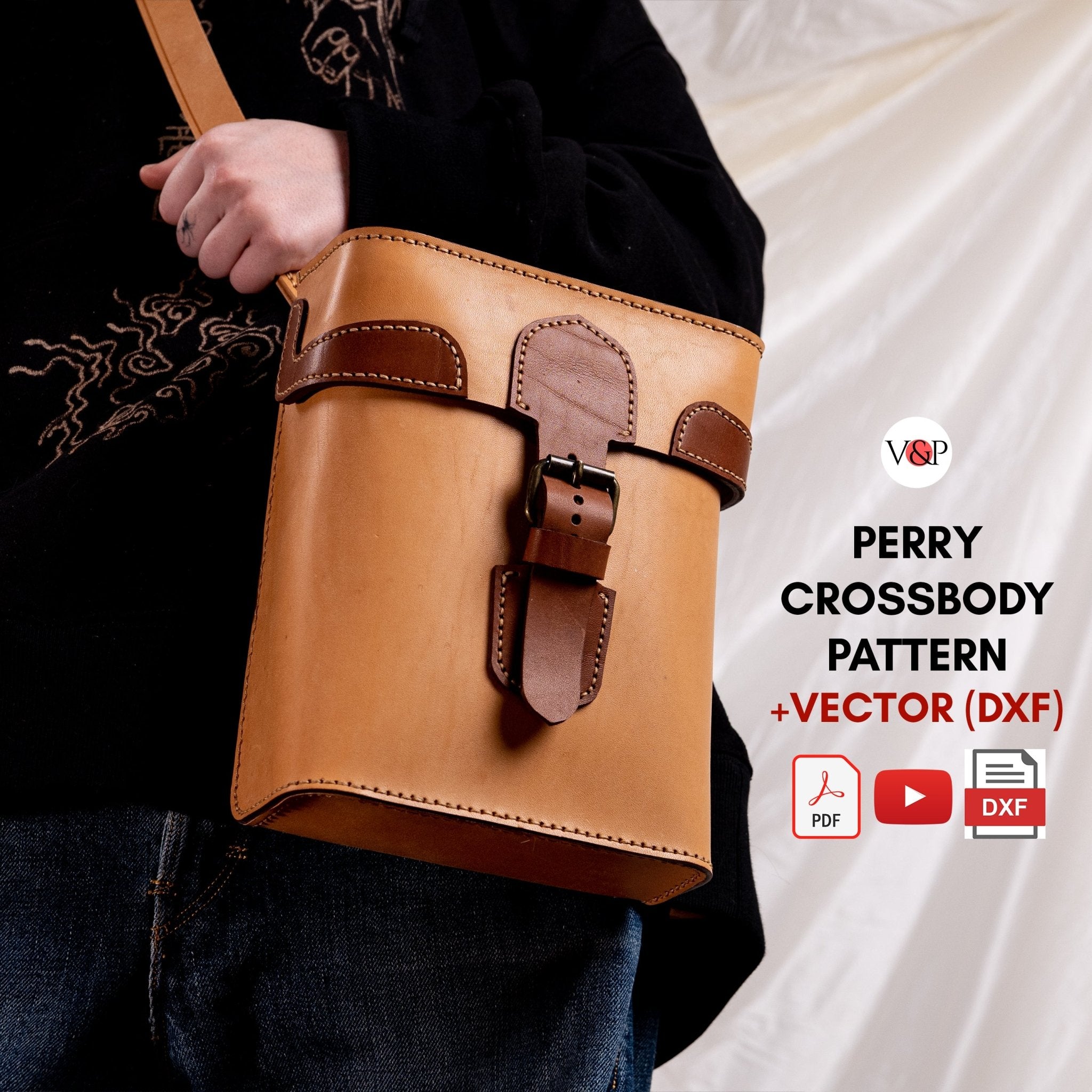 PDF Pattern, Vector DXF File and Instructional Video for Perry Crossbody Bag - Vasile and Pavel Leather Patterns