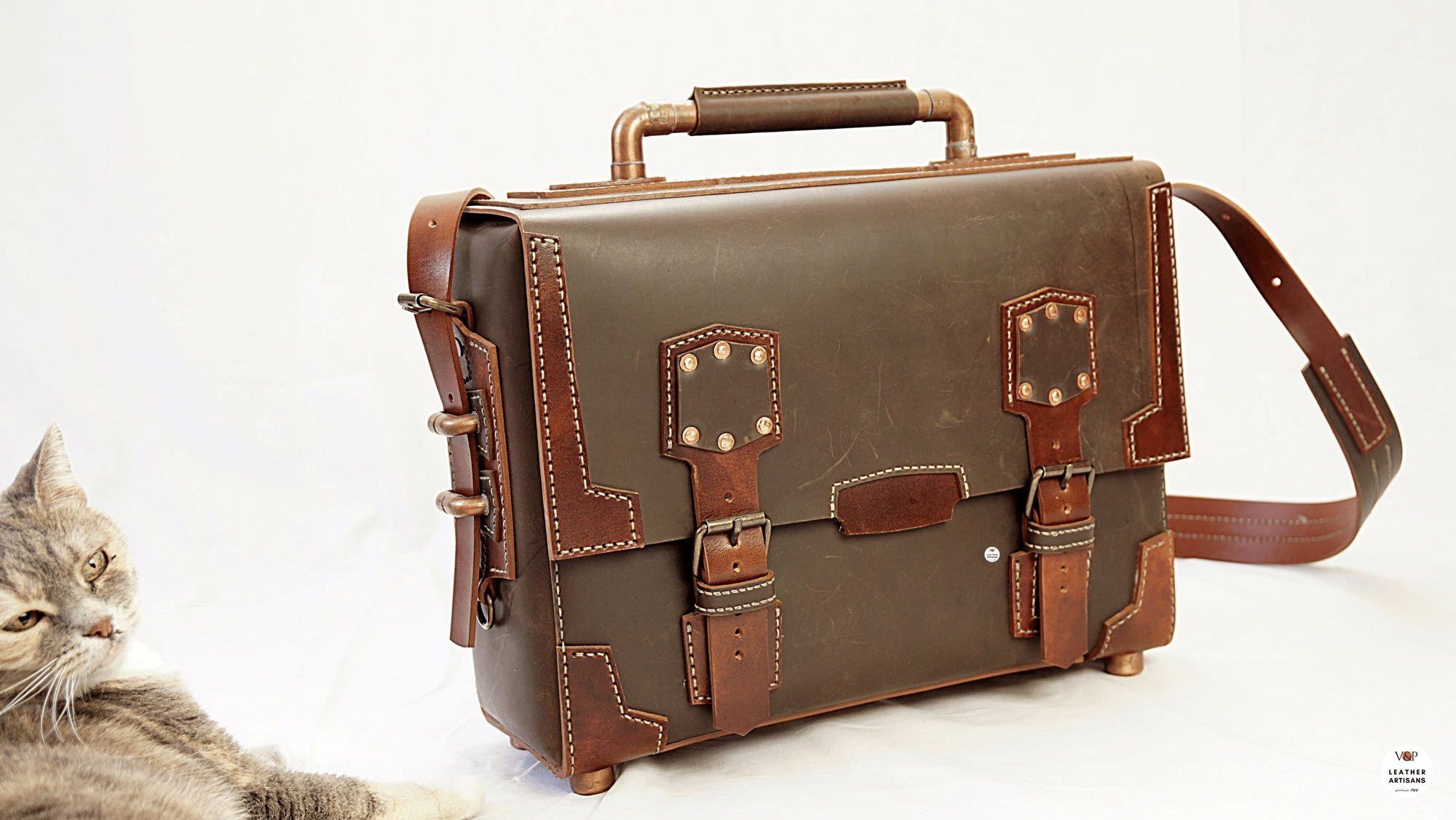 Steampunk Leather Bag Pattern, Men Travel Laptop Camera Handbag PDF Pattern & Tutorial PDF pattern V&P Leather Artisans 