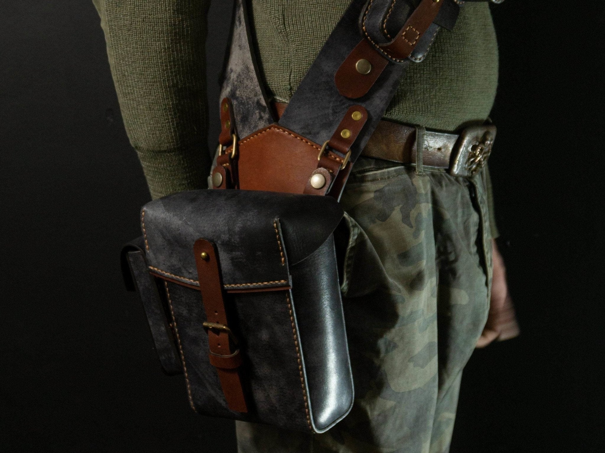 New Arrival Steampunk Leather Suspender Holster Bag Double Harness